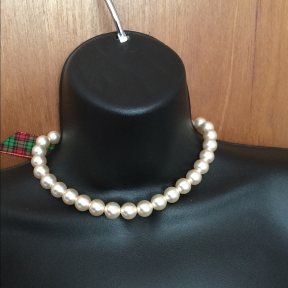 Faux Pearl Plaid Ribbon Double Tie Necklace - Picture 2 of 4